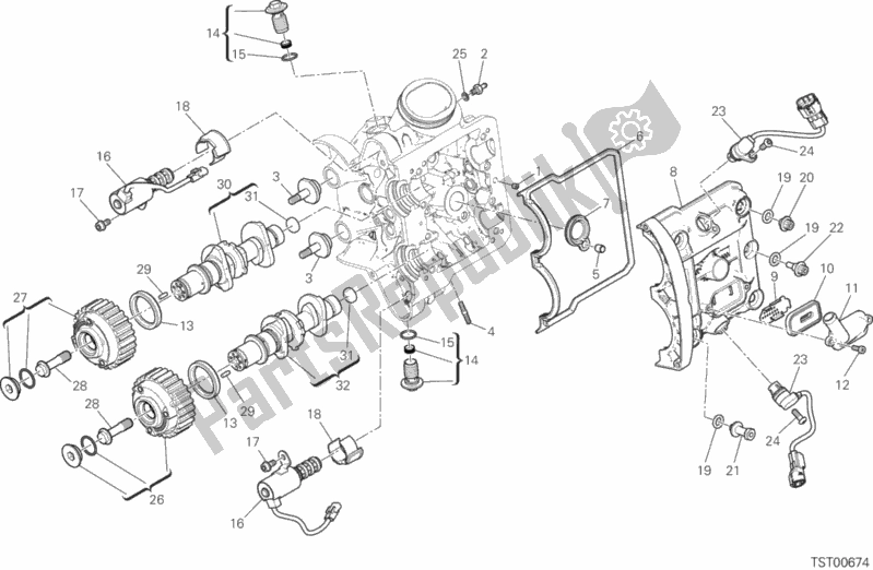All parts for the Horizontal Head Timing System of the Ducati Multistrada 1260 S Touring Brasil 2020